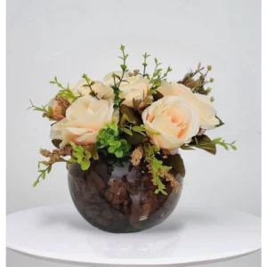 Arranjo Flores Rosas Vaso Terrário 30x25cm